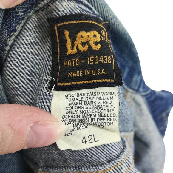 Vintage Lee Denim Trucker Jacket Size 42L Union Made Jean Button Pockets 70s